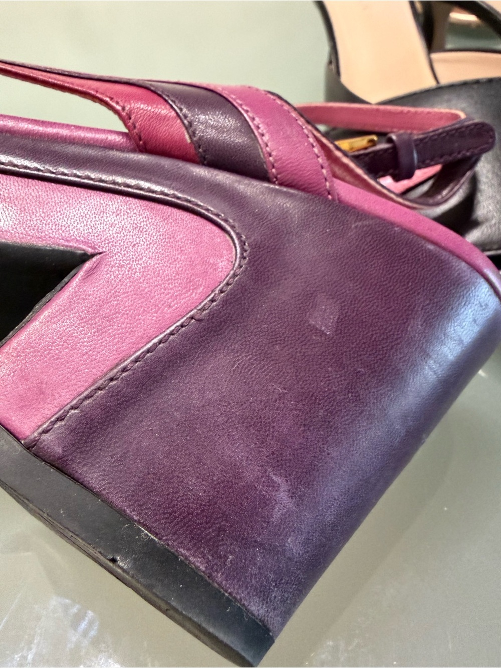 Prada Fuchsia and Deep Purple Two-Tone Platform Sandals - Picture 7 of 14
